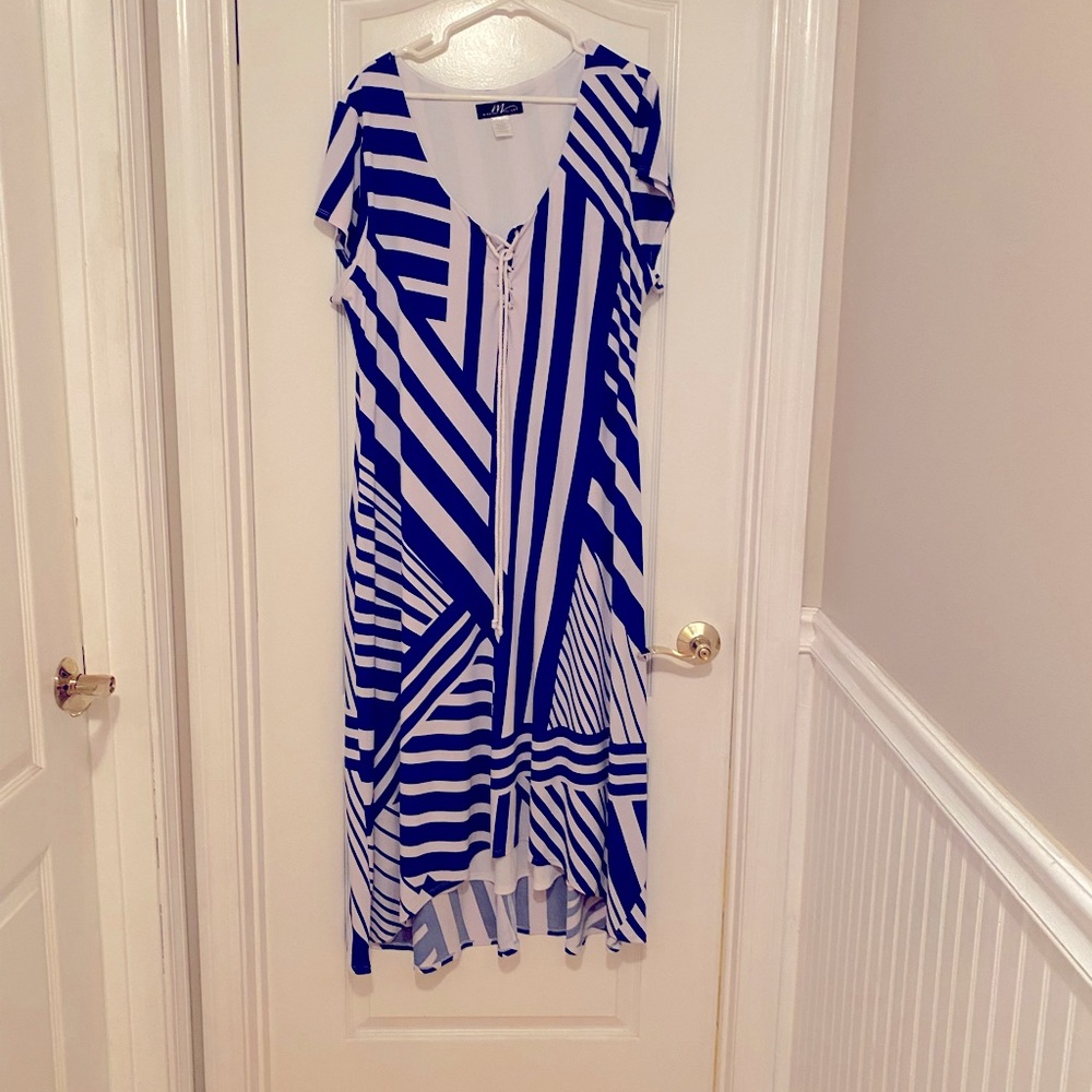 Women’s royal blue and white maxi dress by midnight velvet 2X high-low